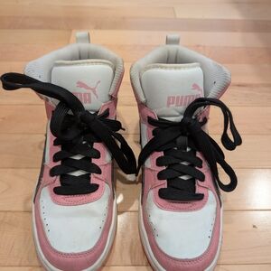 Puma Girls 'Rebound Joy' Pink and White Sneakers Size 4